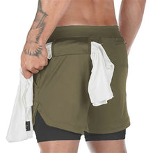 Cargar imagen en el visor de la galería, Mens 3 in 1 Workout Shorts - Quick dry with phone &amp; towel holder - Buyingspot