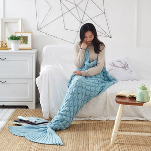 Cozy Cotton-Knit Mermaid Tail Blanket, Gift For Her - Buyingspot